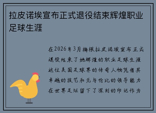 拉皮诺埃宣布正式退役结束辉煌职业足球生涯